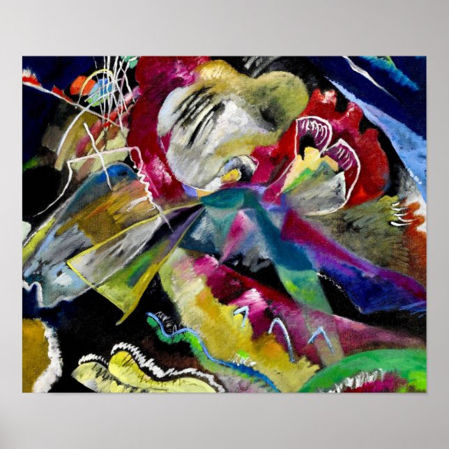 Affiche Peinture avec lignes blanches - Kandinsky (Devant)