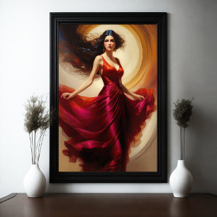Affiche Peinture Belle Femme Stunning Red Robe IV