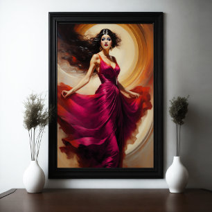 Affiche Peinture Belle Femme Superbe Robe Rouge III