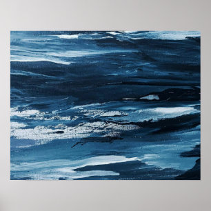 Affiche Peinture blanche bleue Abstraite