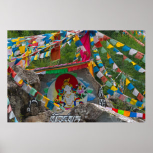 Affiche Peinture bouddhiste sur rochers