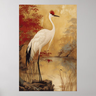 Affiche Peinture chinoise paysage nature grue humeur