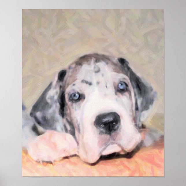 Affiche Peinture : chiot Dogue Allemand (Devant)