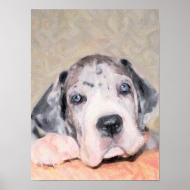 Affiche Peinture : chiot Dogue Allemand (Devant)
