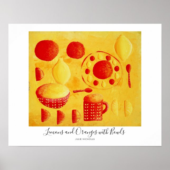 Affiche Peinture Citrons et Oranges avec bols (Devant)