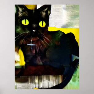 Affiche Peinture Collage de chats noirs