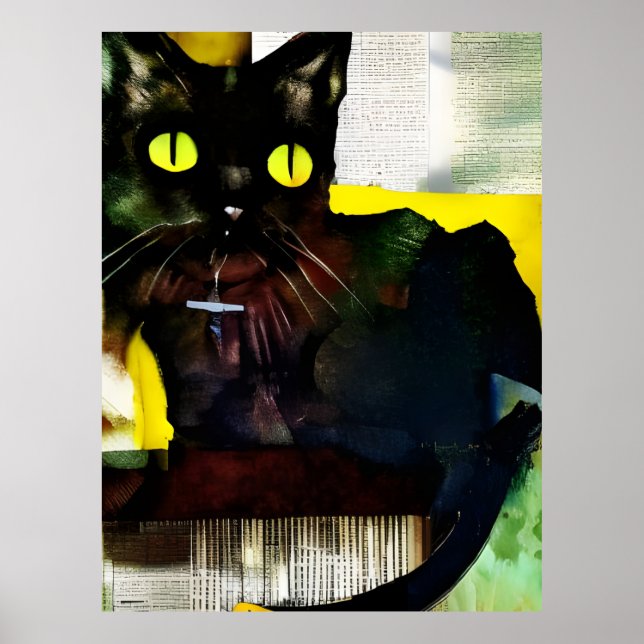Affiche Peinture Collage de chats noirs (Devant)