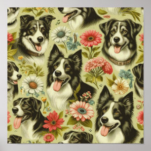 Affiche Peinture Collie vintage