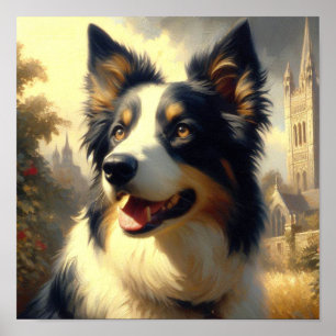 Affiche Peinture Collie vintage