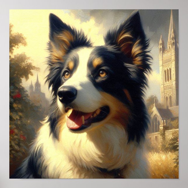 Affiche Peinture Collie vintage (Devant)