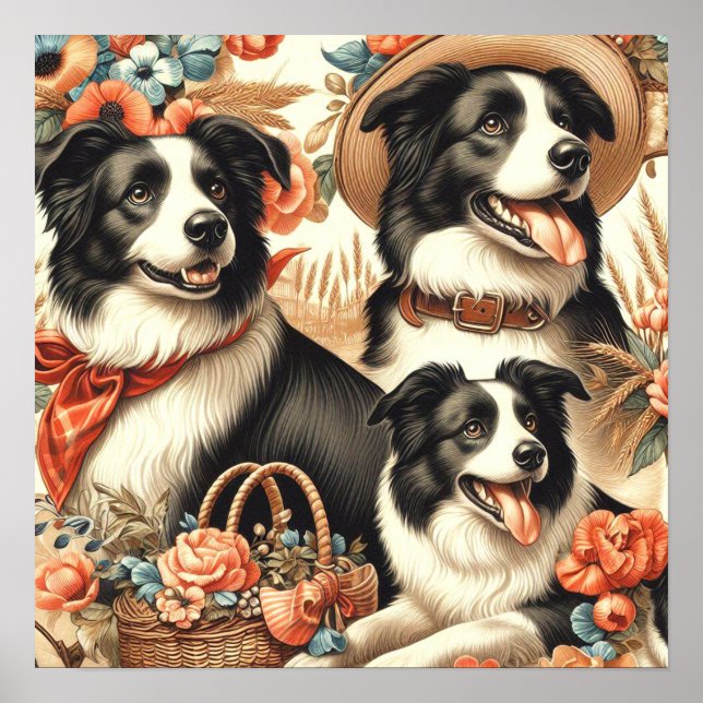 Affiche Peinture Collie vintage (Devant)