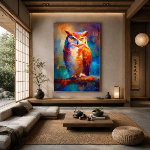 Affiche Peinture colorée de chouette impressionniste faune