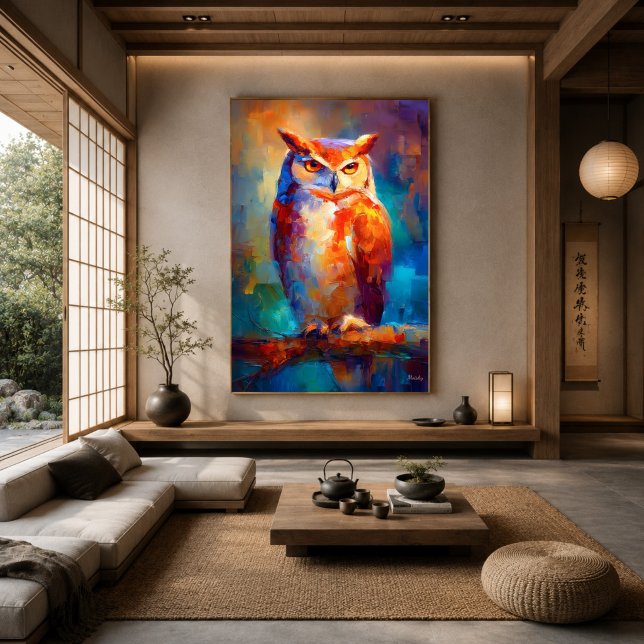 Affiche Peinture colorée de chouette impressionniste faune (Créateur téléchargé)