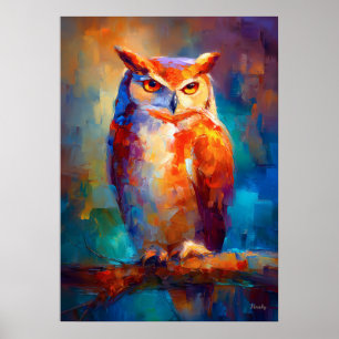 Affiche Peinture colorée de chouette impressionniste fauni
