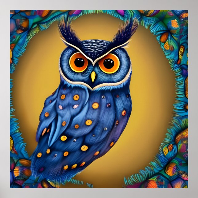 Affiche Peinture colorée de hibou (Devant)