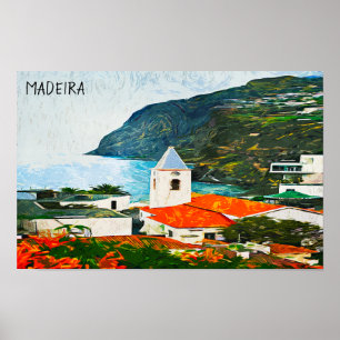 Affiche Peinture colorée Madeira Funchal à l'huile
