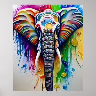 Affiche Peinture colorée Splatter Eléphant africain