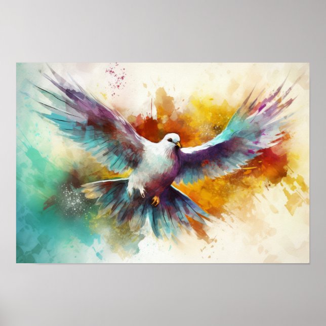 Affiche Peinture colorée Splatter Volant Dove (Devant)