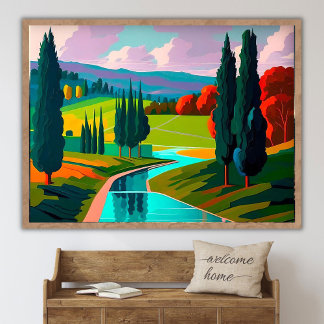 Affiche Peinture contemporaine de paysage campagnard