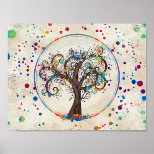 Affiche Peinture couleur Arbre spiral doré #
