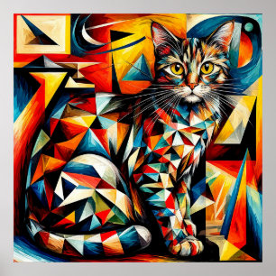 Affiche Peinture cubiste abstraite de chat