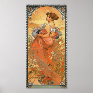 Affiche Peinture d'Alphonse Mucha - femme tenant des