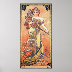Affiche Peinture d'Alphonse Mucha - femme tenant des