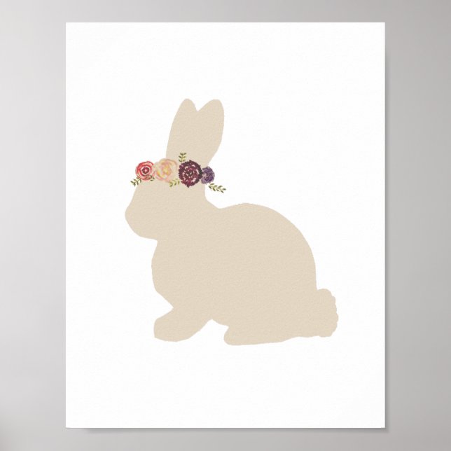 Affiche Peinture d'animal de lapin avec couronne de fleurs (Devant)