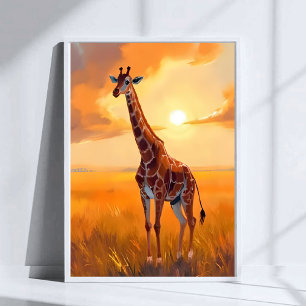Affiche Peinture d'animaux de safari au coucher du soleil 