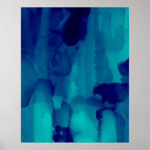 Affiche Peinture d'aquarelle Abstraite au néon bleu