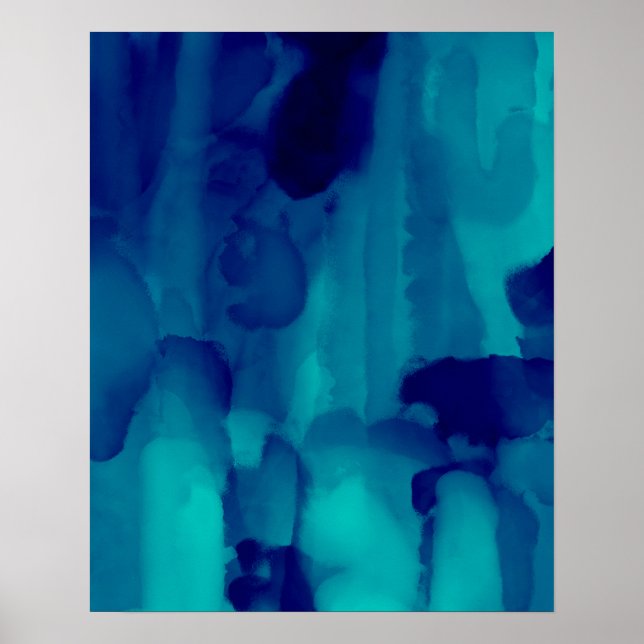 Affiche Peinture d'aquarelle Abstraite au néon bleu (Devant)