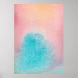 Affiche Peinture d'aquarelle Abstraite XL bleu rose