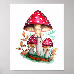 Affiche Peinture d'aquarelle botanique des champignons sau