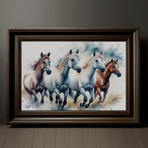 Affiche Peinture d'aquarelle Chevaux sauvages