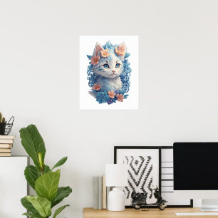 Affiche Peinture d'aquarelle de chat mignonne avec éclabou