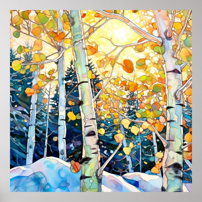 Affiche Peinture d'aquarelle de la forêt de Sunset Imprime (Devant)