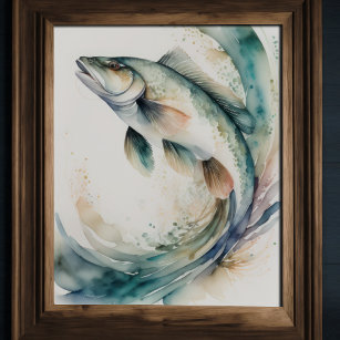 Affiche Peinture d'aquarelle de l'éclaboussure de poisson