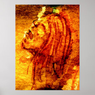 Affiche Peinture d'aquarelle orange tristesse