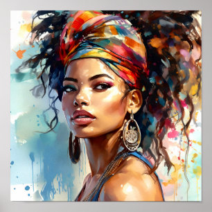 Affiche Peinture d'aquarelle pour femme afro-américaine