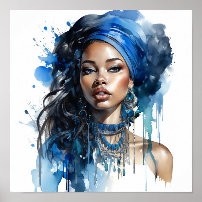 Affiche Peinture d'aquarelle pour femme afro-américaine (Devant)