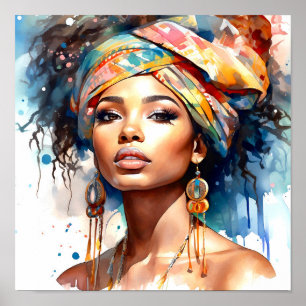Affiche Peinture d'aquarelle pour femme afro-américaine