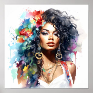 Affiche Peinture d'aquarelle pour femme afro-américaine