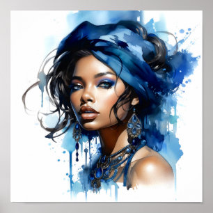 Affiche Peinture d'aquarelle pour femme afro-américaine