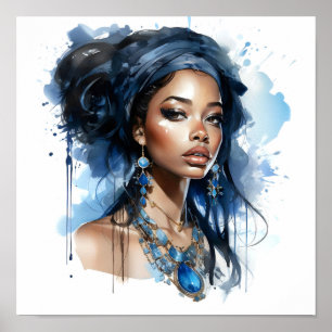 Affiche Peinture d'aquarelle pour femme afro-américaine