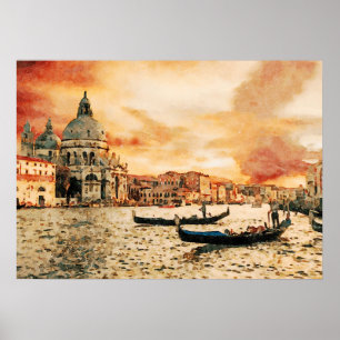 Affiche Peinture d'aquarelle sur le Grand Canal, Venise