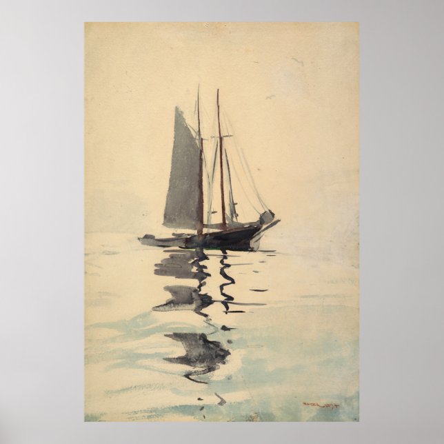 Affiche Peinture d'aquarelle vintage Schooner Sailboat (Devant)