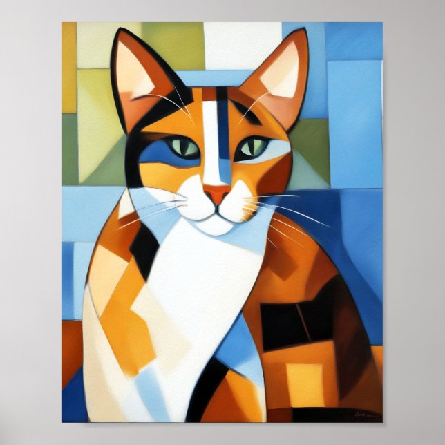 Affiche Peinture d'art Cubiste Calico Cat (Devant)