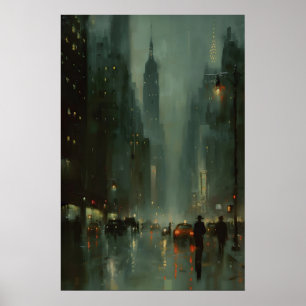 Affiche Peinture d'art de rue de New York, nuit abstraite