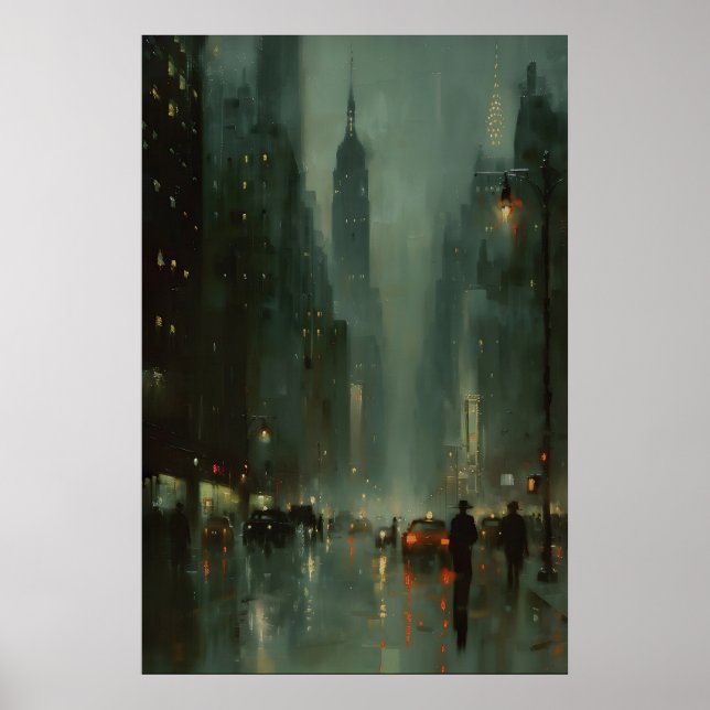 Affiche Peinture d'art de rue de New York, nuit abstraite (Devant)