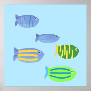 Affiche peinture de beaux poissons